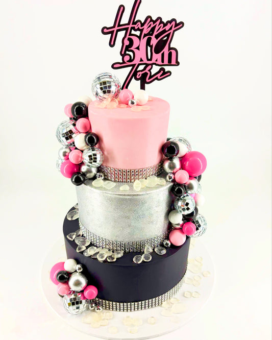 Pink Black Silver Disco Cake