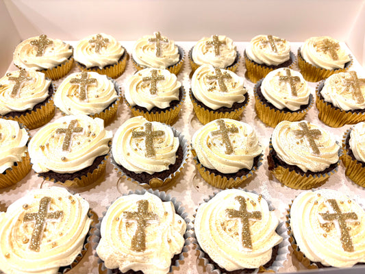 Communion Gold Glitter Cross Cupcakes