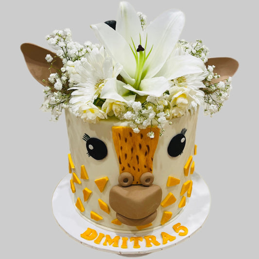 Giraffe Cake with Fresh Flower Crown
